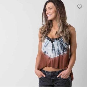 Amuse Society Tie Dye Festival Hi Low Black Brown White Sleeveless Ribbed Tank